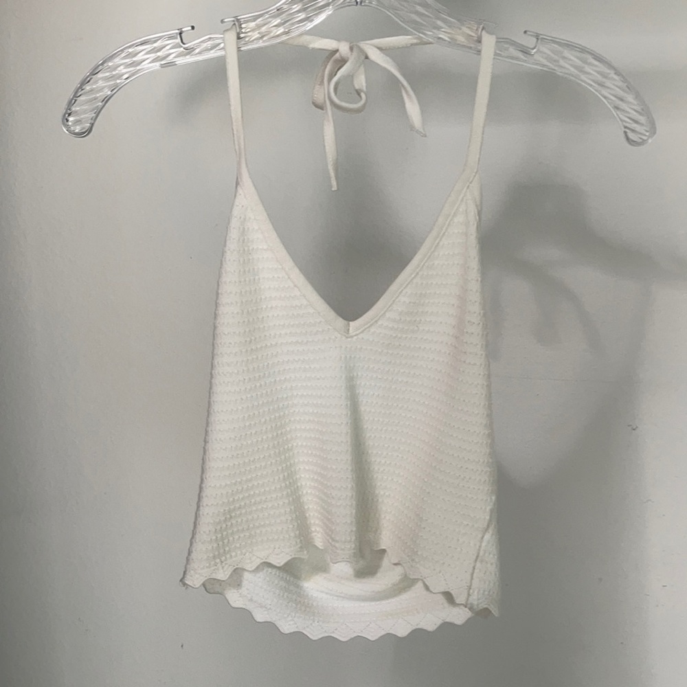White Knit Halter Crop Top
